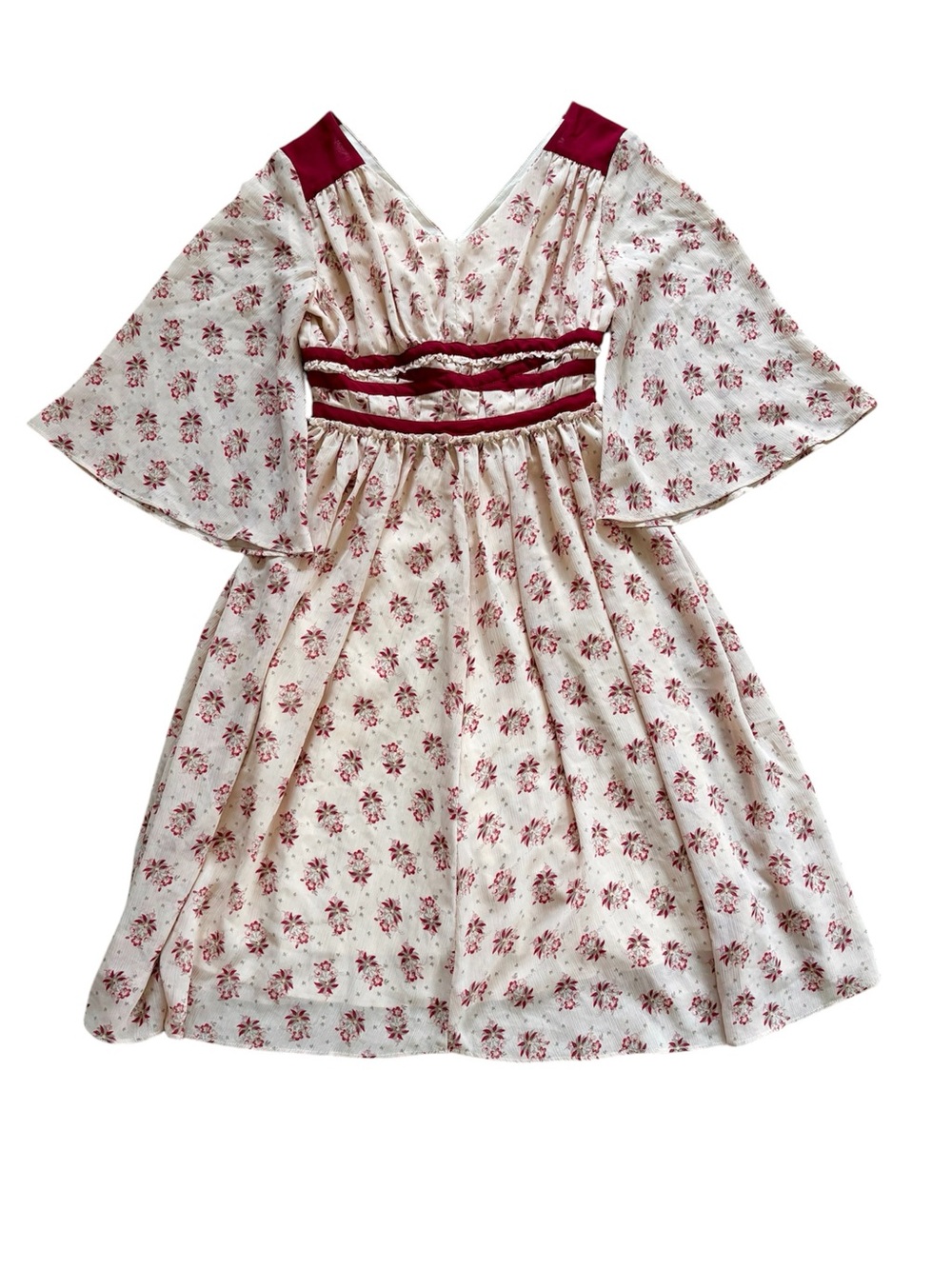 Cottagecore Floral Chiffon Empire Waist Dress Ruffle Prairie Chic MokMok Medium